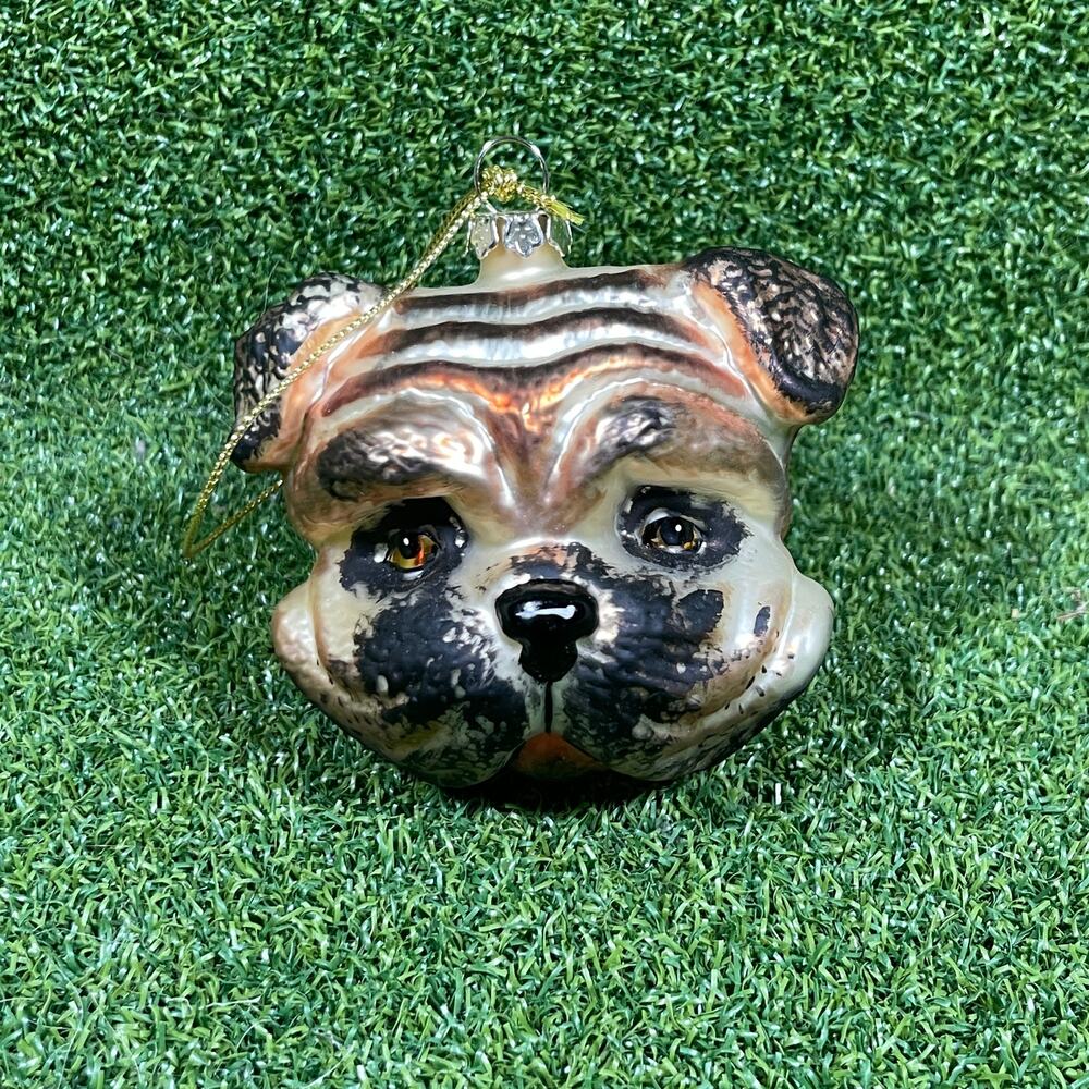 Vintage Robert Stanley Glass Pug Head Ornament